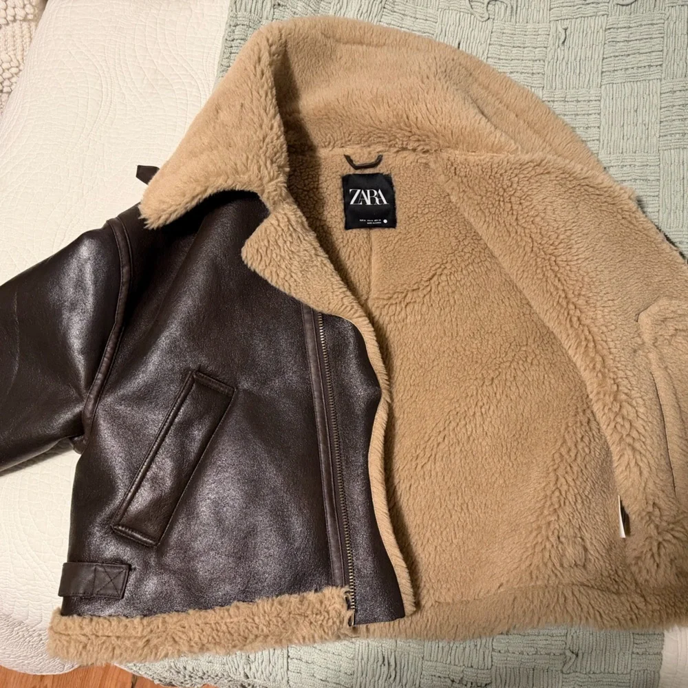 Zara Dark Brown Jacket with Cream Shearling - Picture 3 of 5